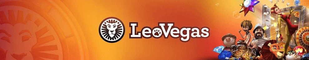 LeoVegas banner med logo og spilleautomater