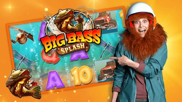 LeoVegas Casino Danmark tilbud til nye kunder indbetalingsbonus free spins til Big Bass Splash spilleautomat med orange baggrund