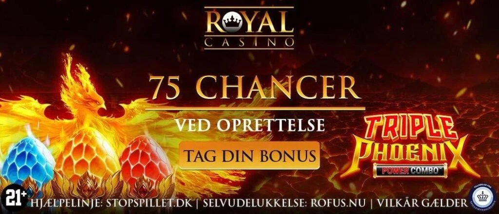 Royal Casino Danmark Velkomstbonus 100% indbetalingsbonus op til 750 kr og 75 spins til Triple Phoenix Power Combo