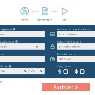 Casino and Friends formular til oprettelse af brugerprofil