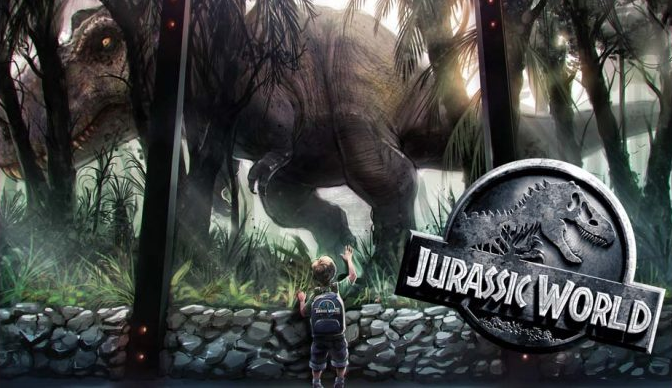 Dreng der kigger på dinosaur Jurassic World spilleautomat