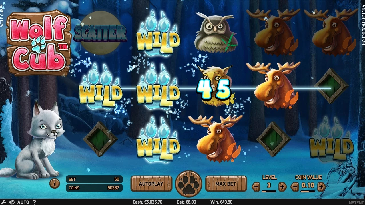 Wolf Cub spilleautomat symboler og spilleplade