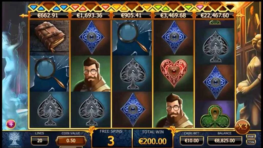 Holmes and the Stolen Stones Casino spilleautomat screenshot af gameplay