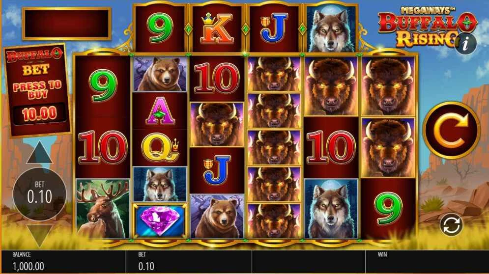 Buffalo Rising Megaways Spilleautomat Screenshot af gameplay casino slotspil