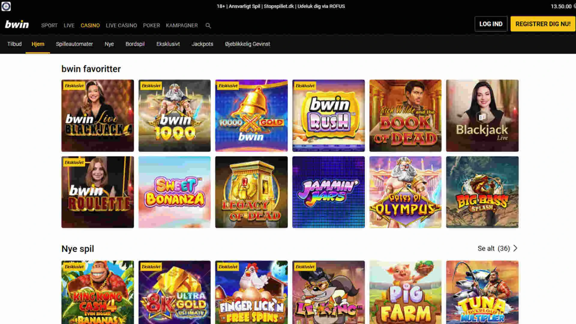 Casino Online DK Casinoanmeldelse af Bwin online casino screenshot af hjemmeside med casinospil