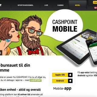 Animeret kvinde og mand med tablet og telefon der har Cashpoint app