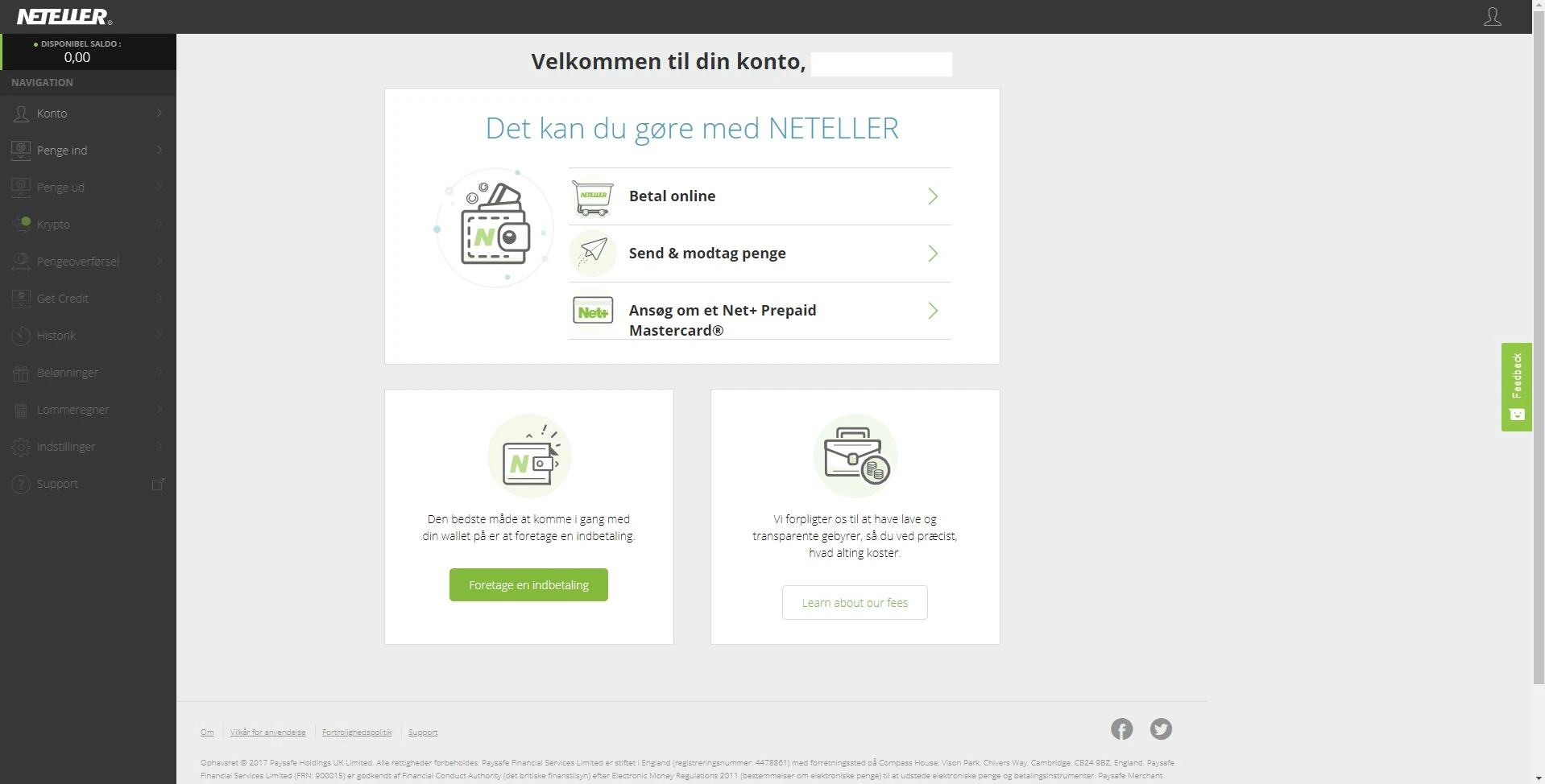 Neteller Dashboard Menu