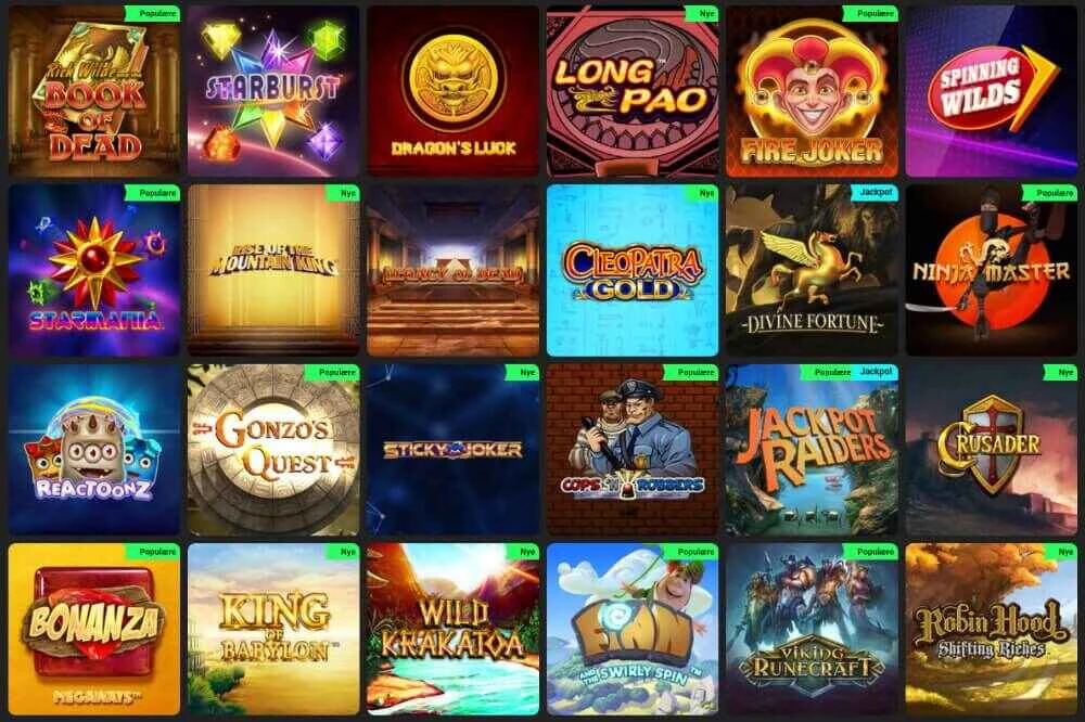 Swift Casino Danmark Slotspil udvalg af spillemaskiner Screenshot af casino hjemmeside
