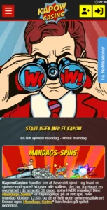 Mandags spins Kapow Casino Screenshot fra mobil casinoet