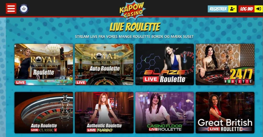 Kapow Casino Live Casino Screenshot af online casinoet