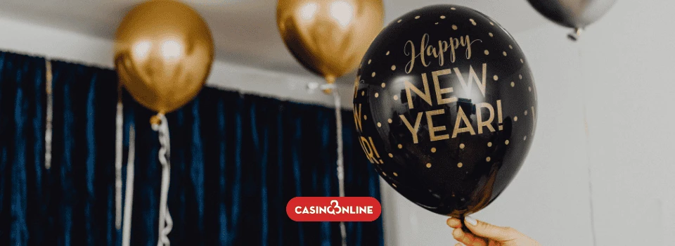 Casino Online Nytår hos online casinoer i Danmark ballon med godt nytår skrevet på engelsk Happy New Year baloon