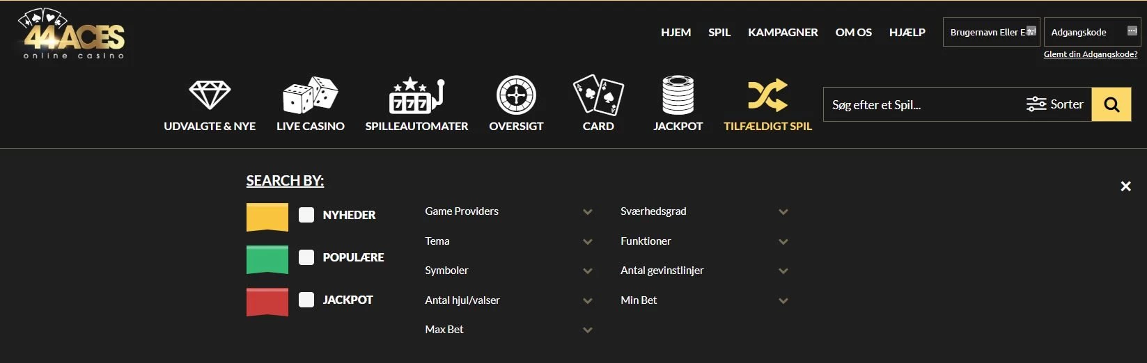 44aces casino søgefunktion