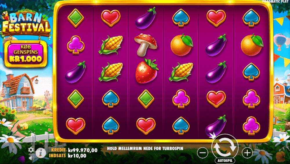 Barn Festival Pragmatic Play Casinospil Screenshot af gameplay med farverigt design