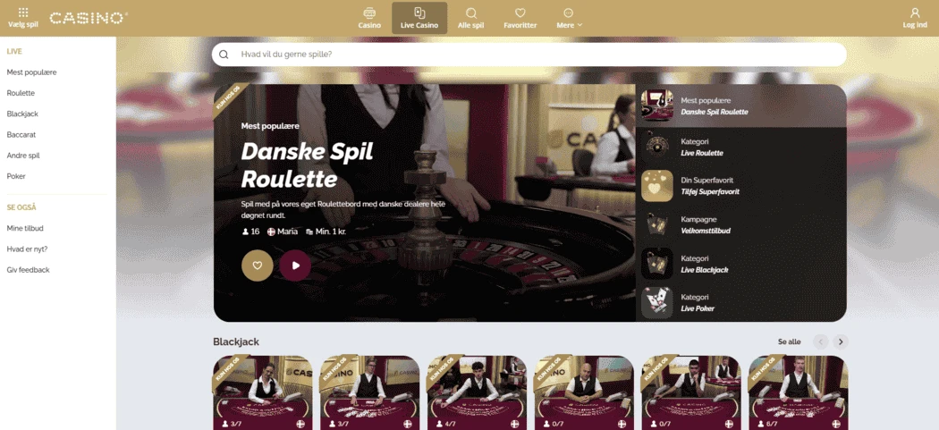 Danske Spil Live Casino Danske Spil Roulette bord Hvid og Beige Baggrund