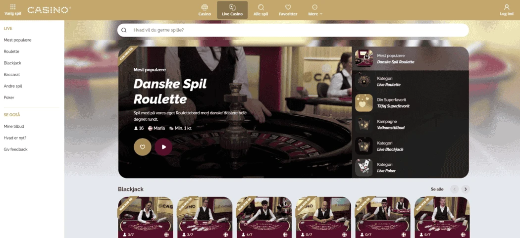 Danske Spil Live Casino Danske Spil Roulette bord Hvid og Beige Baggrund