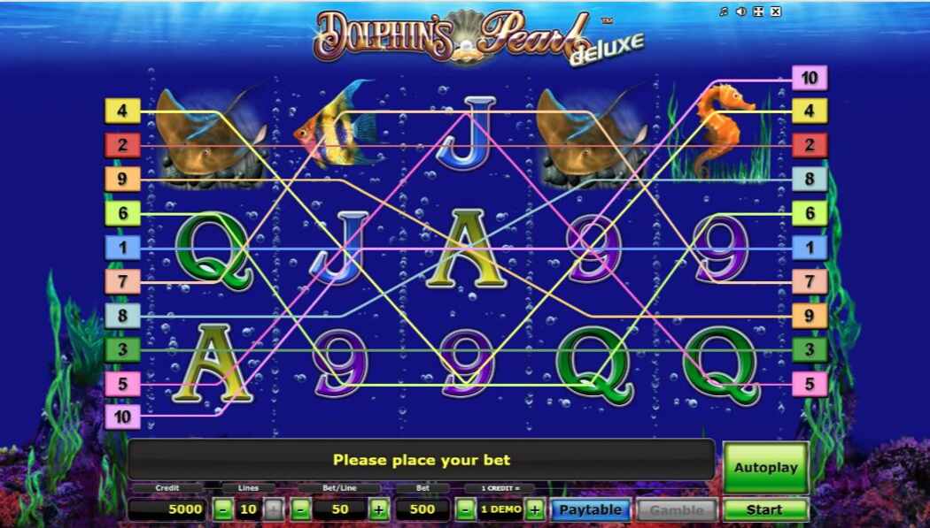 Dolphins Pearls Deluxe Casinospil screenshot af Winning combinations