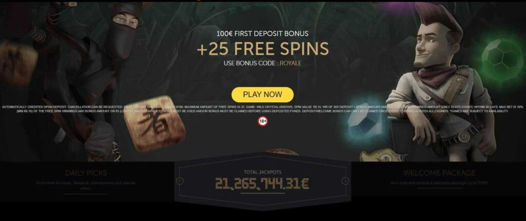 Royale500 startside Screenshot af online casino
