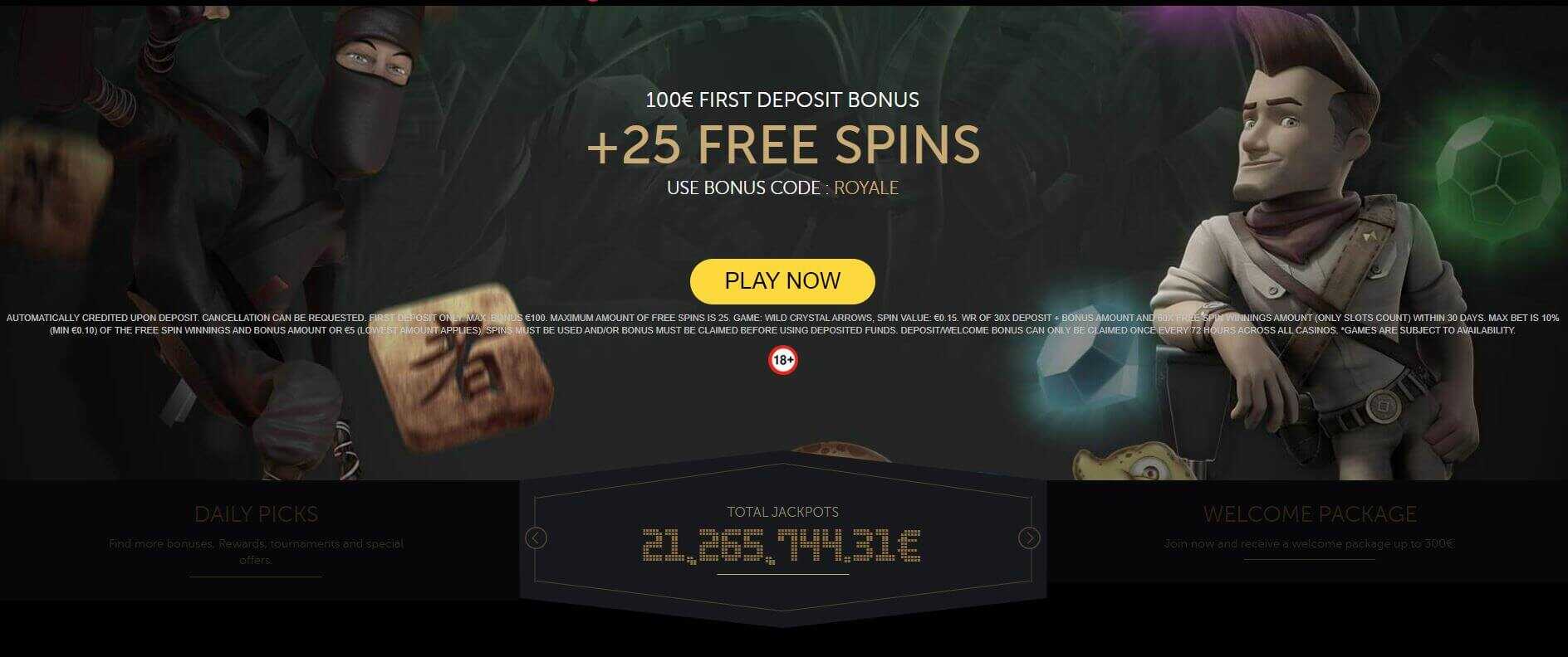 Royale500 startside Screenshot af online casino