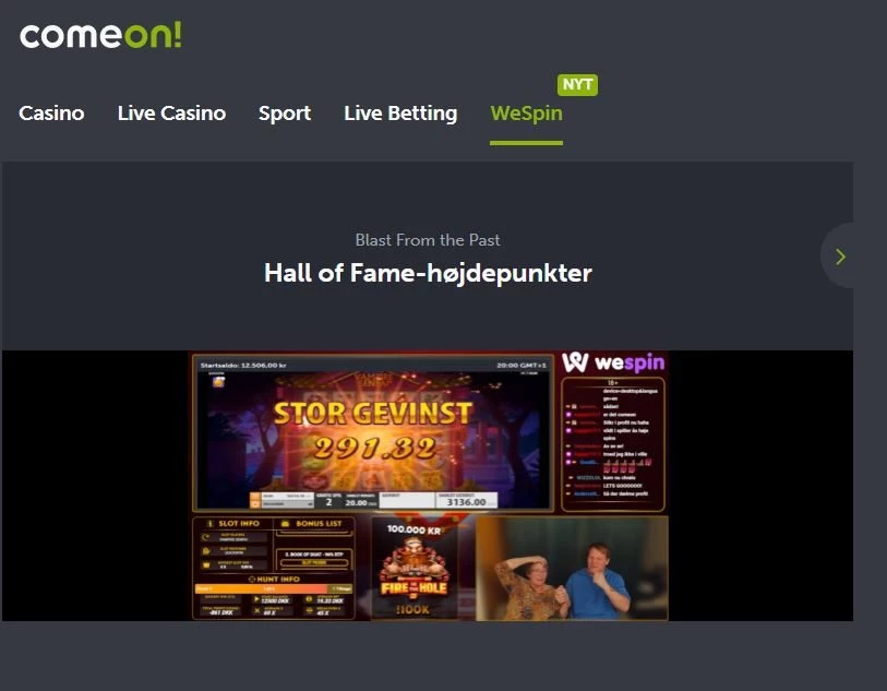ComeOn lancerer deres nye produkt WeSpin på deres danske casino