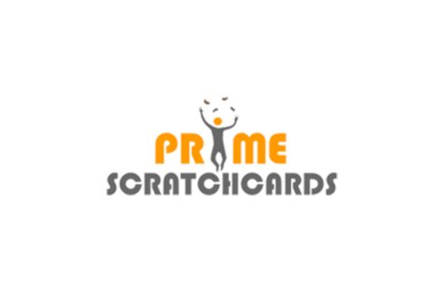 Prime scratch cards logo på hvid baggrund og farverne orange og grå