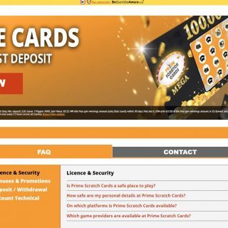 Prime Scratchscards FAQ side med banner og og spørgsmål