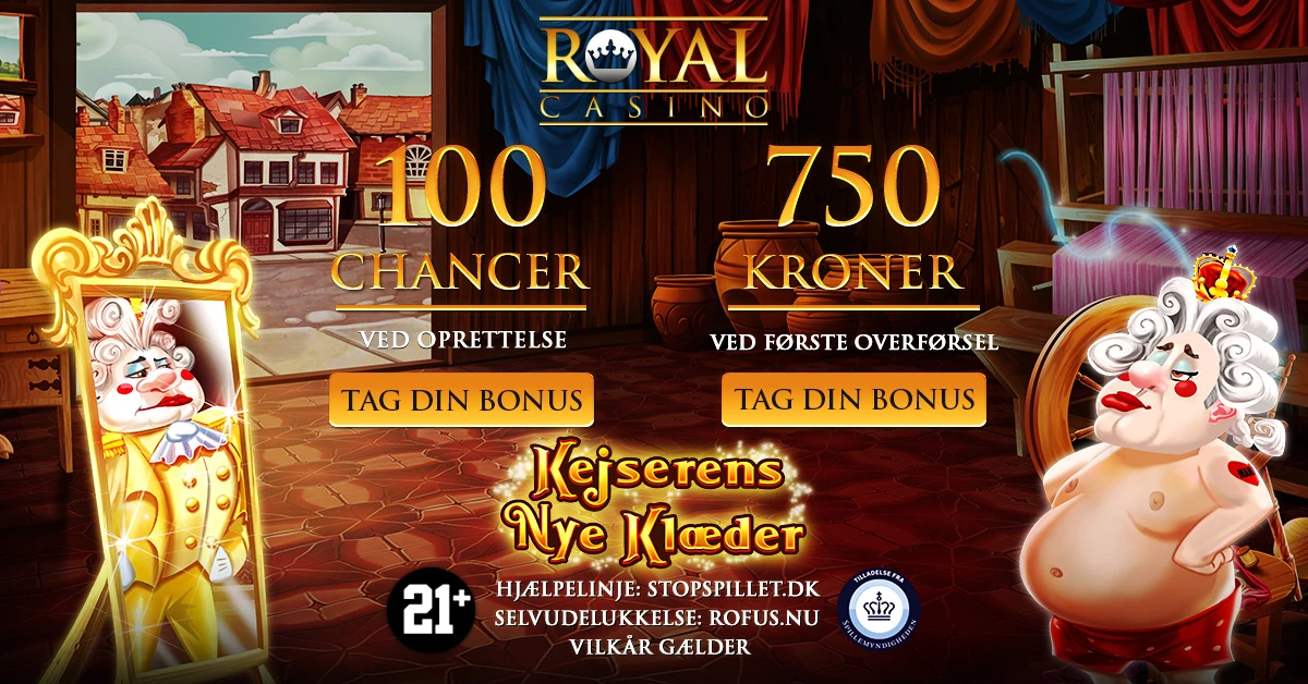 Ny Spillemaskine hos Royal Casino: Få 100 Chancer til Kejserens Nye Klæder