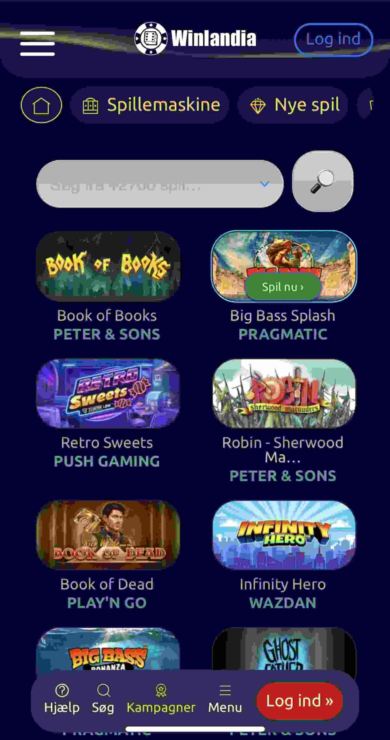 Casino Online DK Screenshot af online Casino Winlandia fra mobiltelefon