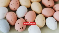 CasinoOnline DK anbefalede Påskespil påskespilleautomater banner med casinoonlinedk logo og påskeæg