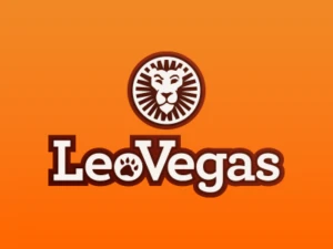 Leovegas Casino Logo Online Orange Baggrund Hvis og brun skrift