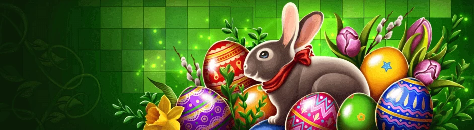 Magic Eggs Wazdan gaming påskespil med påskehare med farverige påskeæg omkring sig banner