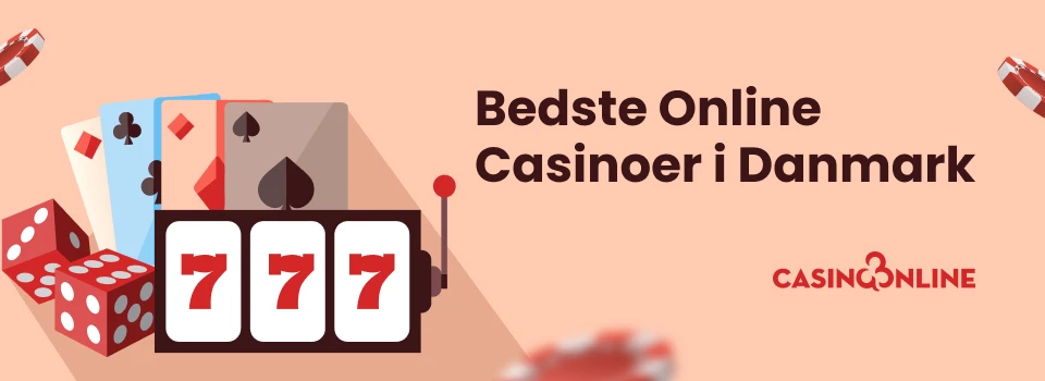 Casino Online Bedste Online Casinoer i Danmark Banner med Casino Elementer og CasinoOnline Logoet