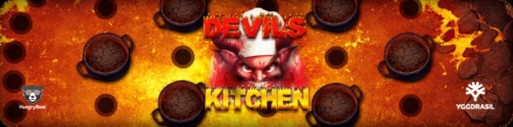 Devils Kitchen Yggdrasil Gaming casinospil om kokke og mad logo banner