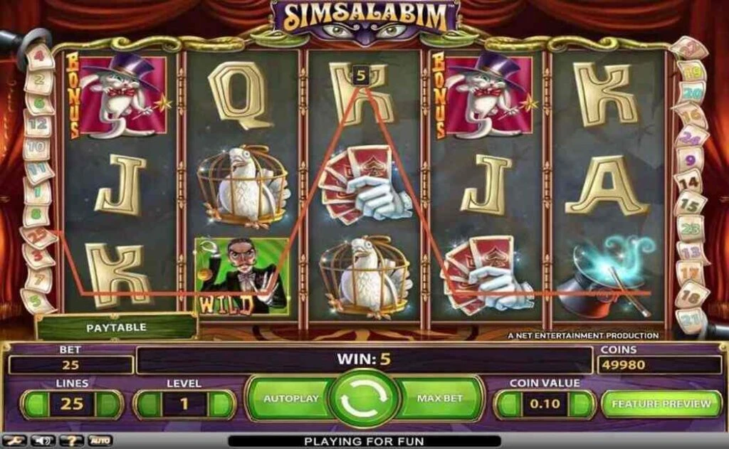 Simsalabim casino symboler screenshot af gameplay