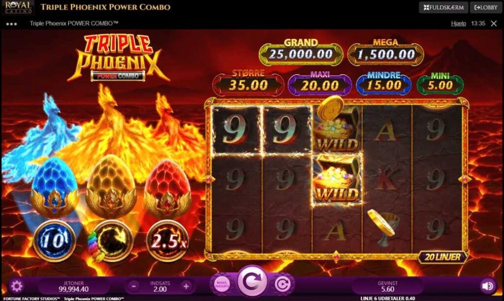 Triple Phoenix Power Combo hos Royal Casino Eksklusiv spilleautomat screenshot af gameplay