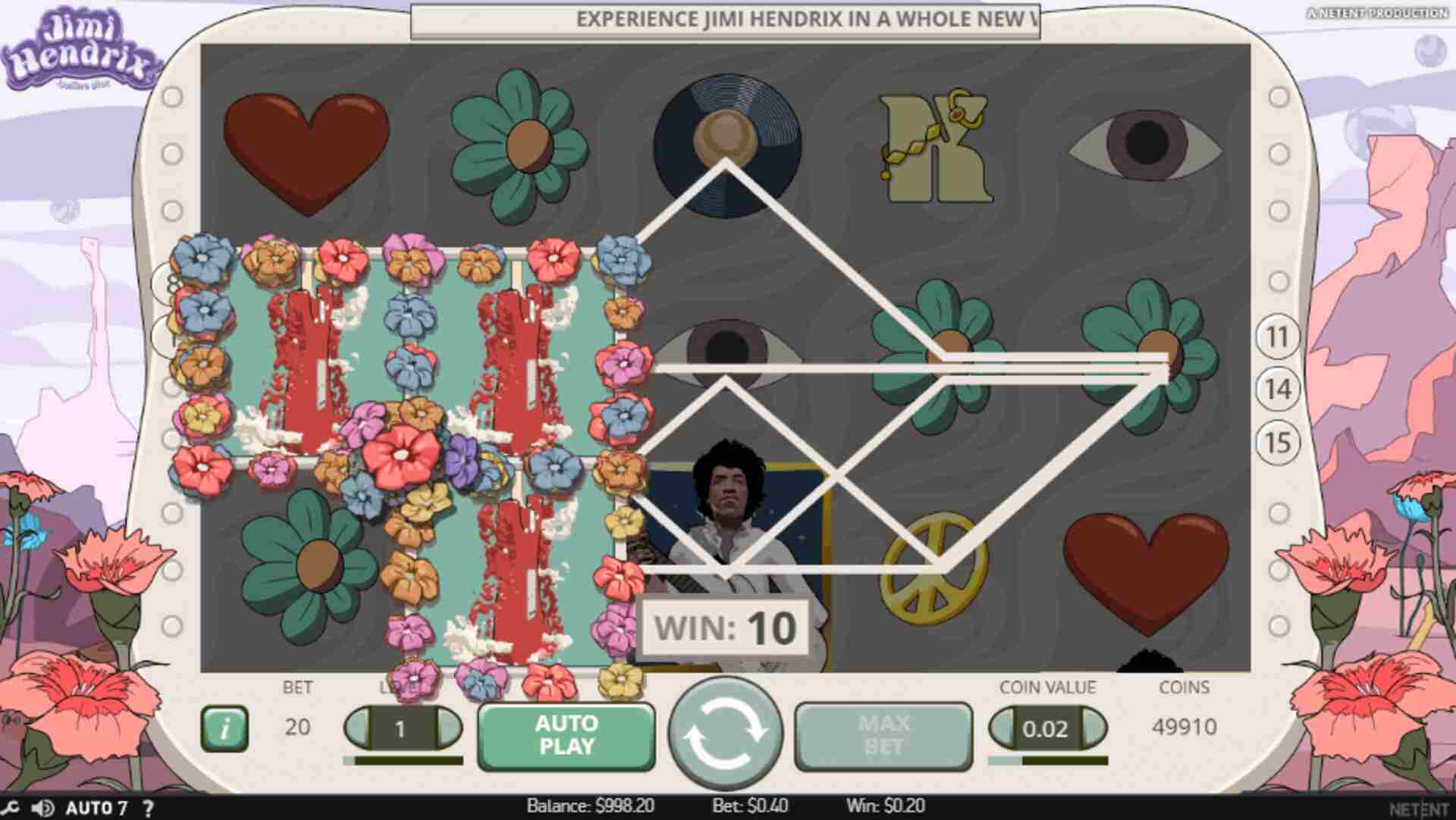 NetEnt Jimi Hendrix Slot screenshot af spilleautomat online casino