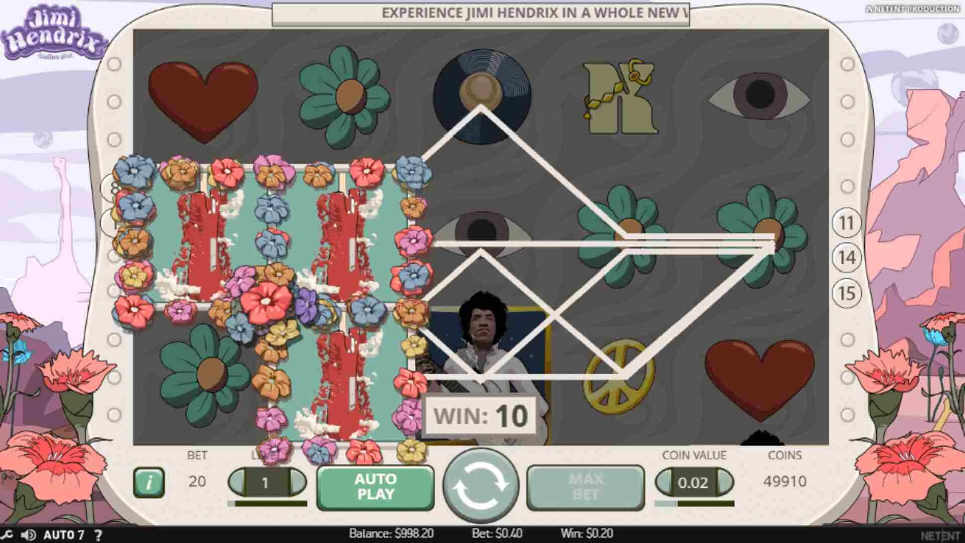 NetEnt Jimi Hendrix Slot screenshot af spilleautomat online casino