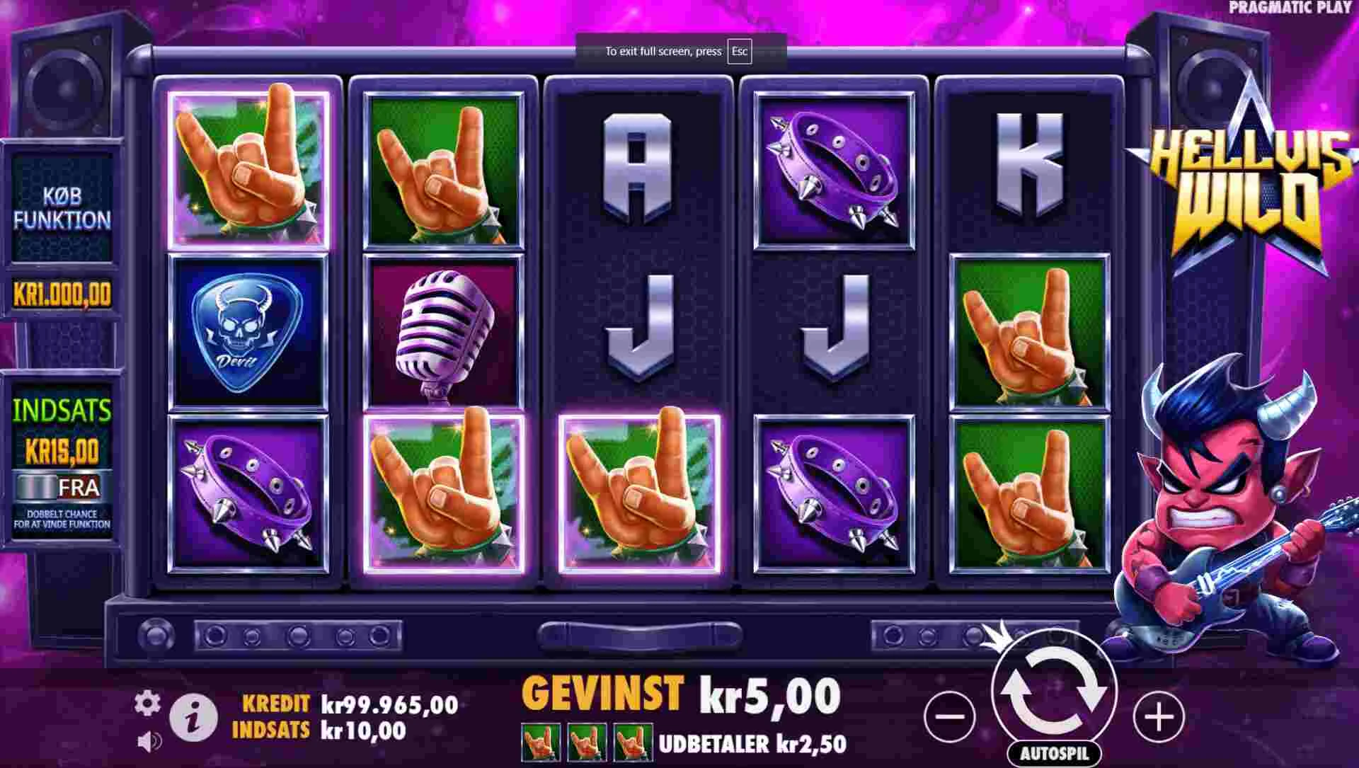 Pragmatic Play Hellvis Wild rock casino spilleautomat online screenshot af gameplay