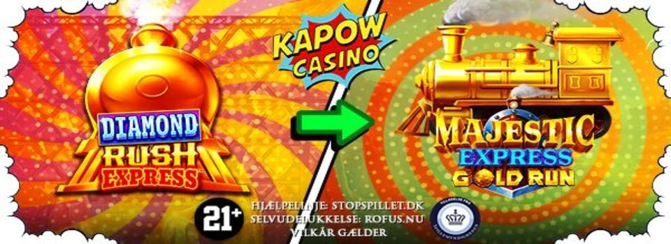 Casino Online DK Kapow Casino spil på Diamond Rush Express spilleautomaten og få spins til Majestic Express Gold Run spillet