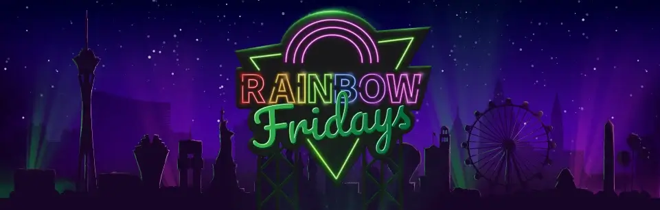 Casino Online DK Mr Vegas casinokampagne der hedder Rainbow Fridays farverigt banner (1)
