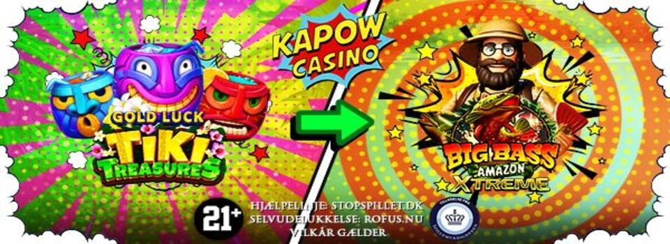 Casino Online DK Nyheder Spil for 10 kr på Gold Luck Tiki Treasures og få 20 spins til Big Bass Amazon Xtreme hos Kapow Casino