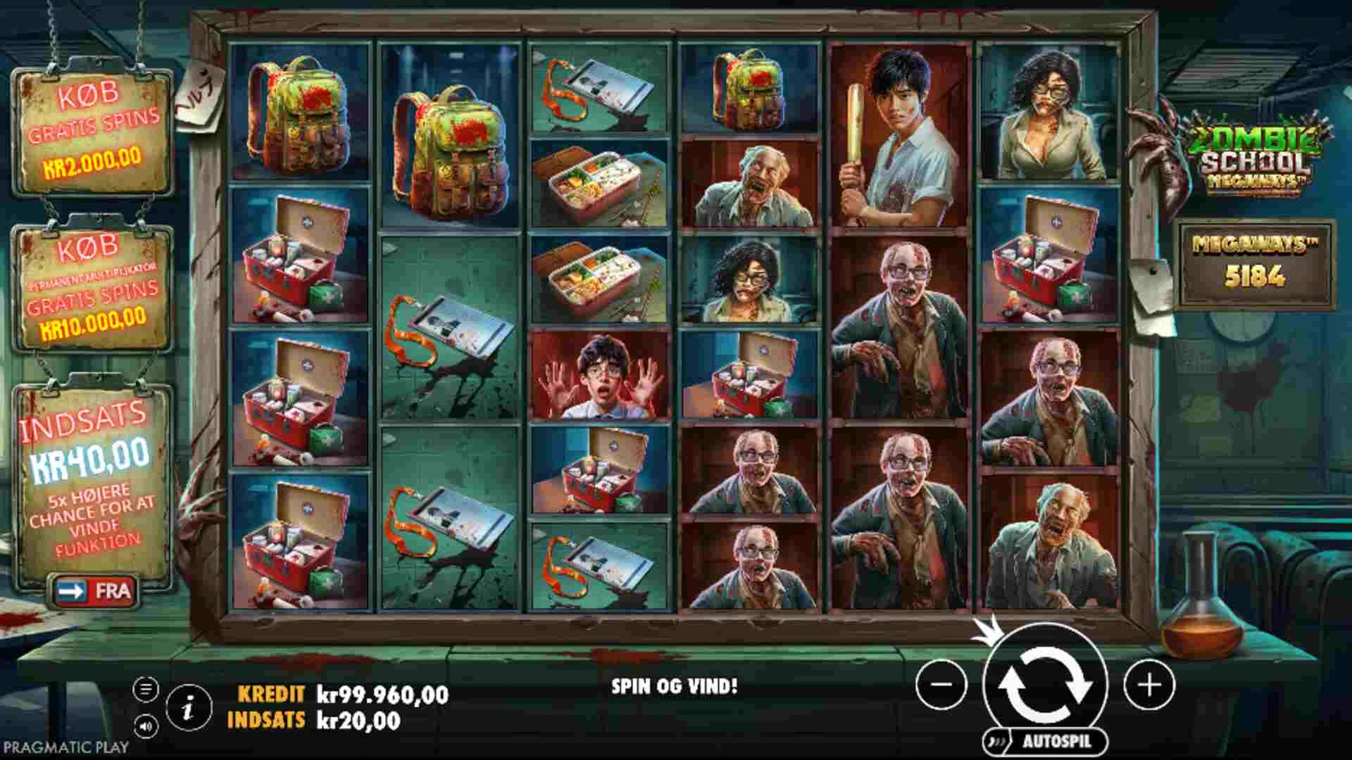 Casino Online Zombie School Megaways fra Pragmatic Play Screenshot