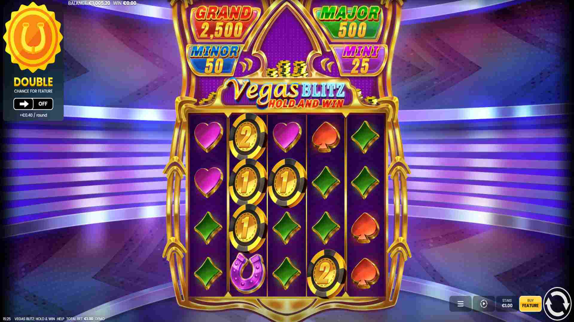 Screenshot af Vegas Blitz Hold and Win gameplay. Online casinospil fra Octoplay.