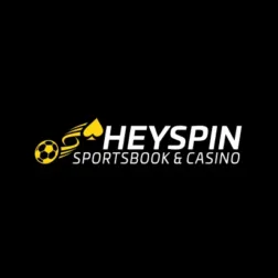 Heyspin sportsbook & casino hvid tekst på sort baggrund og gult logo